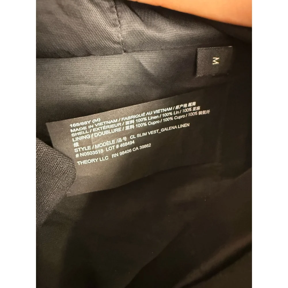 Women's NEW Theory Galena 100% Linen Black Button Up Slim Vest Medium